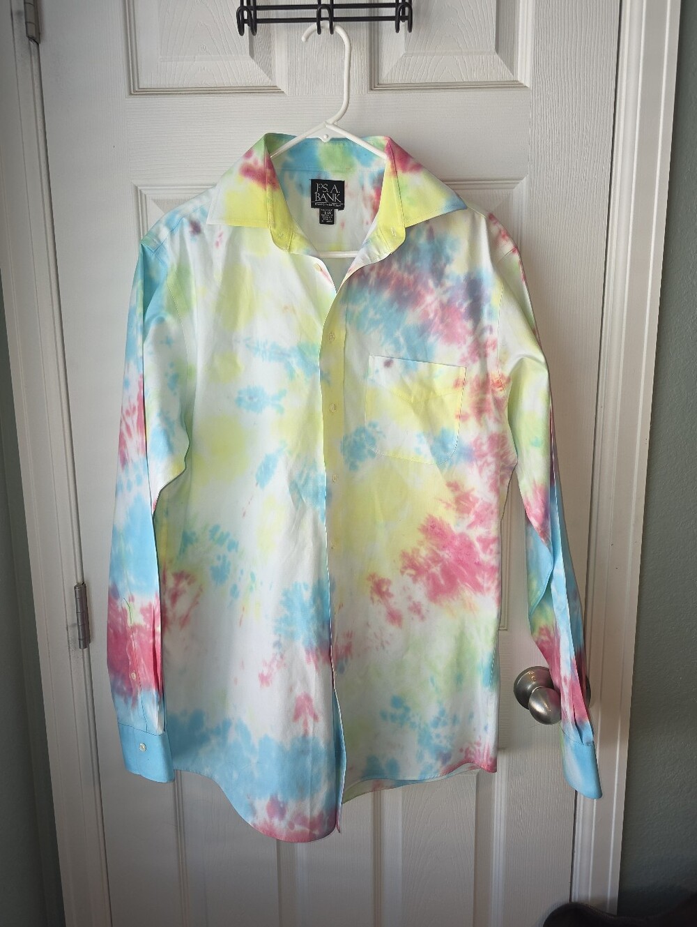 Mens Jos A Bank Tie Dye Long Sleeve Button Up Collared Shirt SZ16-36 100% Cotton